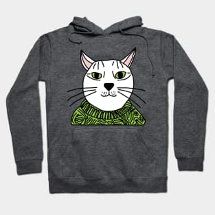 Portrait of Green Sweater Cat Hoodie